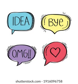 speech bubbles with social media doodle style icons vector illustration design