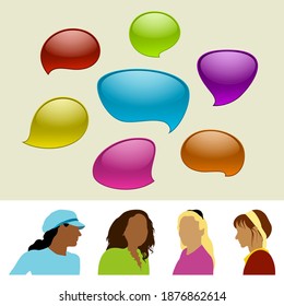 Speech bubbles and speakers. Vector