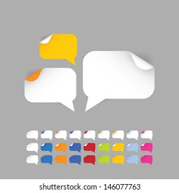 Speech bubbles - stickers in nine different colors. Colorfully pointers with realistic shadows. Modern design. Elements for websites, posters and covers...