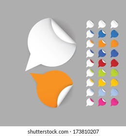 Speech bubbles - stickers in nine different colors. Colorfully pointers with realistic shadows. Modern design. Elements for websites, posters and covers...