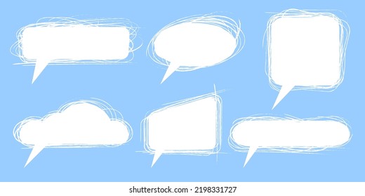 speech bubbles in the style of a sketch. set of clouds for messages with a pencil texture. hand drawing of different templates for text. stock vector illustration. EPS 10.