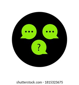 speech bubbles, stylized as a chatting group of three, communication icon created in green on black background