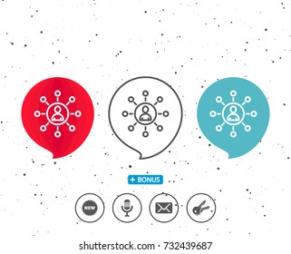Speech bubbles with symbol. Business networking line icon. Teamwork or Human resources sign. Bonus with different classic signs. Random circles background. Vector