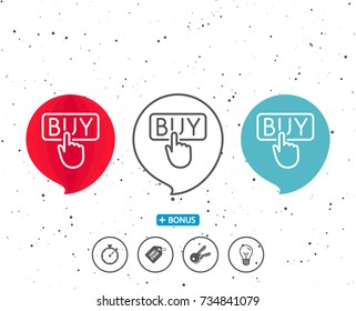 Speech bubbles with symbol. Click to Buy line icon. Online Shopping sign. E-commerce processing symbol. Bonus with different classic signs. Random circles background. Vector