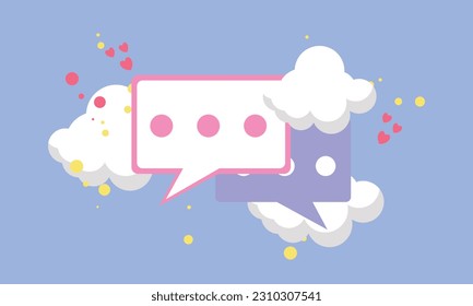 speech bubbles symbol on social media icon isolated on blue sky cloud background. Comments thread mention or user reply sign with social media.
