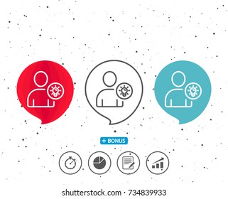 Speech bubbles with symbol. User line icon. Profile with Lamp bulb sign. Person silhouette with idea symbol. Bonus with different classic signs. Random circles background. Vector