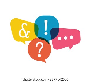 Speech bubbles and symbols, exclamation mark, question mark, three dots, vector illustration