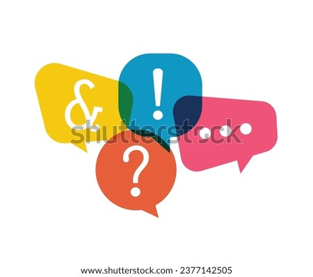 Speech bubbles and symbols, exclamation mark, question mark, three dots, vector illustration