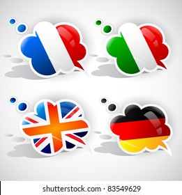 Speech bubbles with symbols national flags