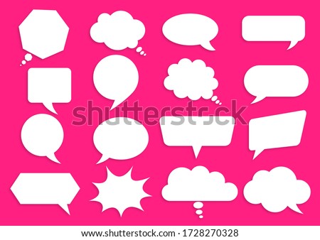 Speech bubbles talking about the news and global events on an pink background.