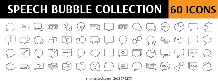 Speech Bubbles, Talking, Conversation, Dialogues Outline Simple Linear Image Collection. Editable Stroke. Perfect for Web Sites, Books, Cards, Apps