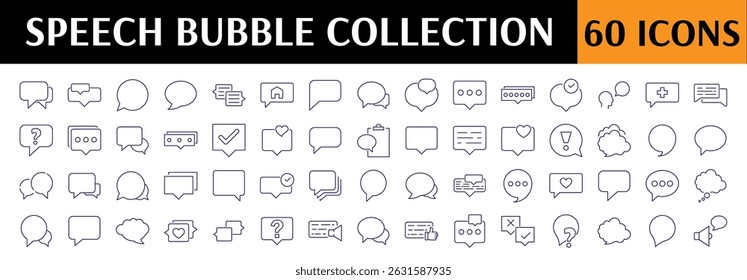 Speech Bubbles, Talking, Conversation, Dialogues Bundle of Thin Icons. Editable Stroke. Perfect for Web Sites, Books, Cards, Apps