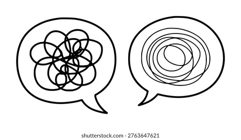 Speech Bubbles With Tangled Lines Representing Confusion And Clarity communication