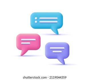 Speech bubbles for text. 3d vector icon. Chat message, social media chatting, notification concept. Cartoon minimal style.