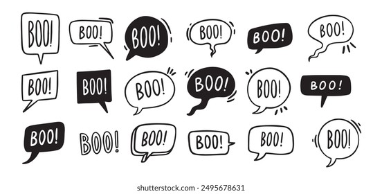 Speech bubbles with text Boo. Vector hand drawn doodle vector illustration