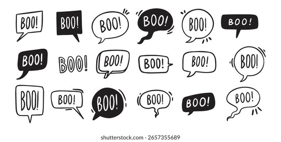 Speech bubbles with text Boo. Vector hand drawn doodle vector illustration