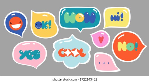 La palabra se burbuja con el texto. Coloridas letras de moda en diferentes formas. Diseño creativo a mano. Todos los elementos están aislados.