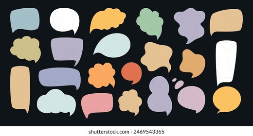 Speech bubbles with textured. Set of speech bubble isolated on black background. Colored speech bubble