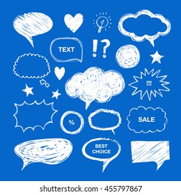 Speech bubbles and thought clouds. Hand drawn design elements bubbles for infographics