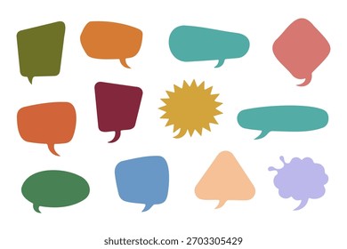Speech bubbles and thought clouds, various shapes and designs.