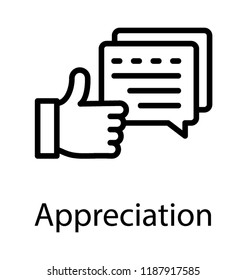 Speech bubbles with thumbs up gesture symbolizing appreciation icon