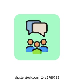 Speech bubbles under group of people line icon. Team, talking, discussion. Meeting concept. Can be used for topics like conference, teamwork, brainstorming.