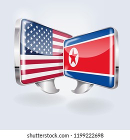 Speech bubbles with USA and North Korea