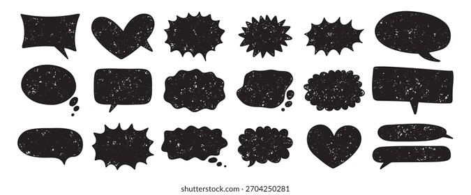 Burbujas de discurso en varias Formas. Marcos de comunicación de textura grunge de crayón. Nube de cuadros de texto, cuadros de texto de chat . Ilustración vectorial