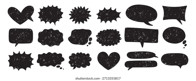 Sprechblasen in verschiedenen Formen gesetzt. Kommunikationsrahmen für Stift-Grunge-Textur. Textbox Cloud, Chat Textboxen . Vektorgrafik