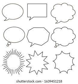 Speech bubbles of various shapes used to express comic conversation