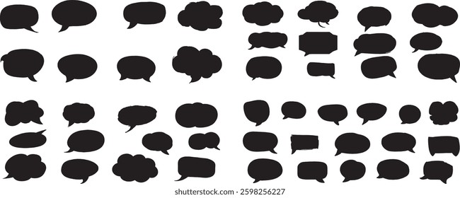 Speech Bubbles Vector: Black Hand-Drawn Style Isolated on White