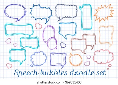 Speech bubbles vector doodle set in check background