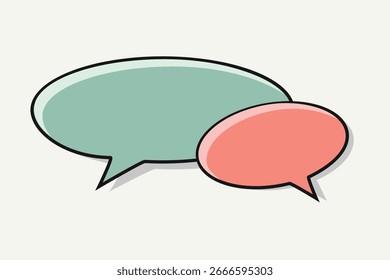 Speech bubbles vector illustration in cartoon flat style, green and red oval shapes with shadow effect, isolated on white background, perfect for comic design, chat app, sticker and poster