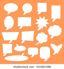 speech bubbles vector isolated on orange color background. different white cartoon chat box for add speech and comic talking
