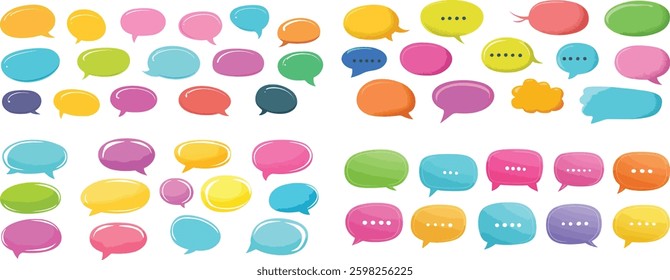 Speech Bubbles Vector Set, Colorful Communication on White Background