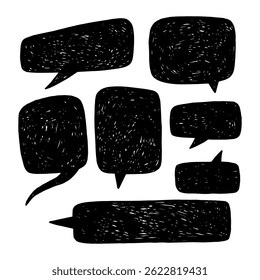 Bolhas de fala esboços vetoriais rabisca silhuetas pretas em desenhos de fundo branco em quadrinhos estilo para postagens de mídia social materiais de marketing conteúdo envolvente para transmitir mensagens