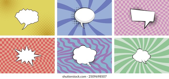 speech bubbles and vintage backgounds halftone effect in pop art style vector illustration