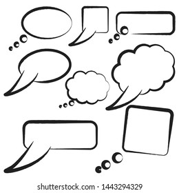 Speech bubbles. Vintage word bubbles, retro bubbly comic shapes. Thinking and speaking clouds with halftone vector set