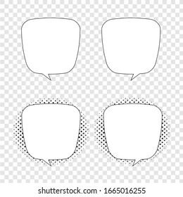 Speech bubbles. Vintage word bubbles, retro bubbly comic shapes. Thinking and speaking clouds with halftone set