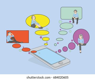 Speech bubbles in which people communicate. The concept of communication in social networks and messengers. vector illustration.