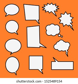 speech bubbles. white cartoon chat boxes set isolated on orange color background. vector illustration