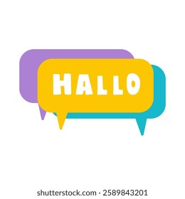 Speech bubbles with word - Hallo. Hello in German. Hand drawn vector illustration on white background.