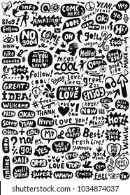 speech bubbles words doodle set