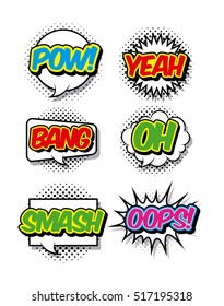 speech bubbles with words over white background. comic and pop art colorful design. vector illustration