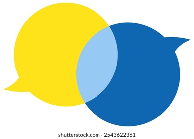 balões de fala em amarelo e azul, simbolizam comunicação, diálogo e conexão, representando conversas, negócios, amizades e motivação