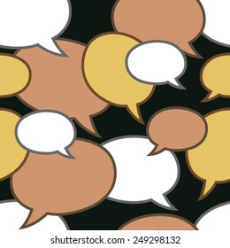 speech bubbles yellow, white, orange on black