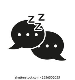 Speech Bubbles With ZZZ Silhouette Icon. Sleepy Conversation Glyph Symbol. Tired Communication. Isolated Vector Illustration.