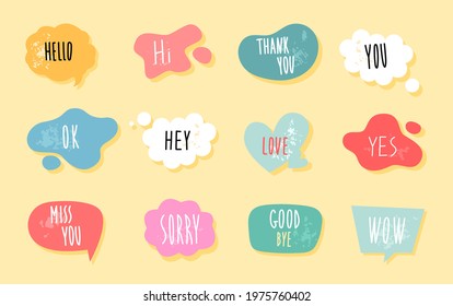 Speech buble with text. Cloud sticker in flat doodle style for message