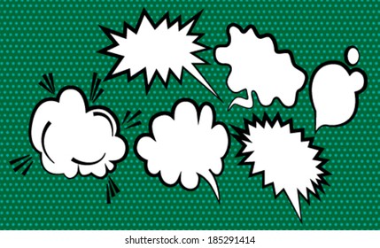 Speech bubles on a green dotted background