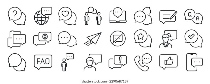Speech buuble, dialogue, chat, communication thin line icons.  For website marketing design, logo, app, template, ui, etc. Vector illustration.